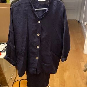 Bryan Walker blue linen elastic wide leg pant with button loose small top